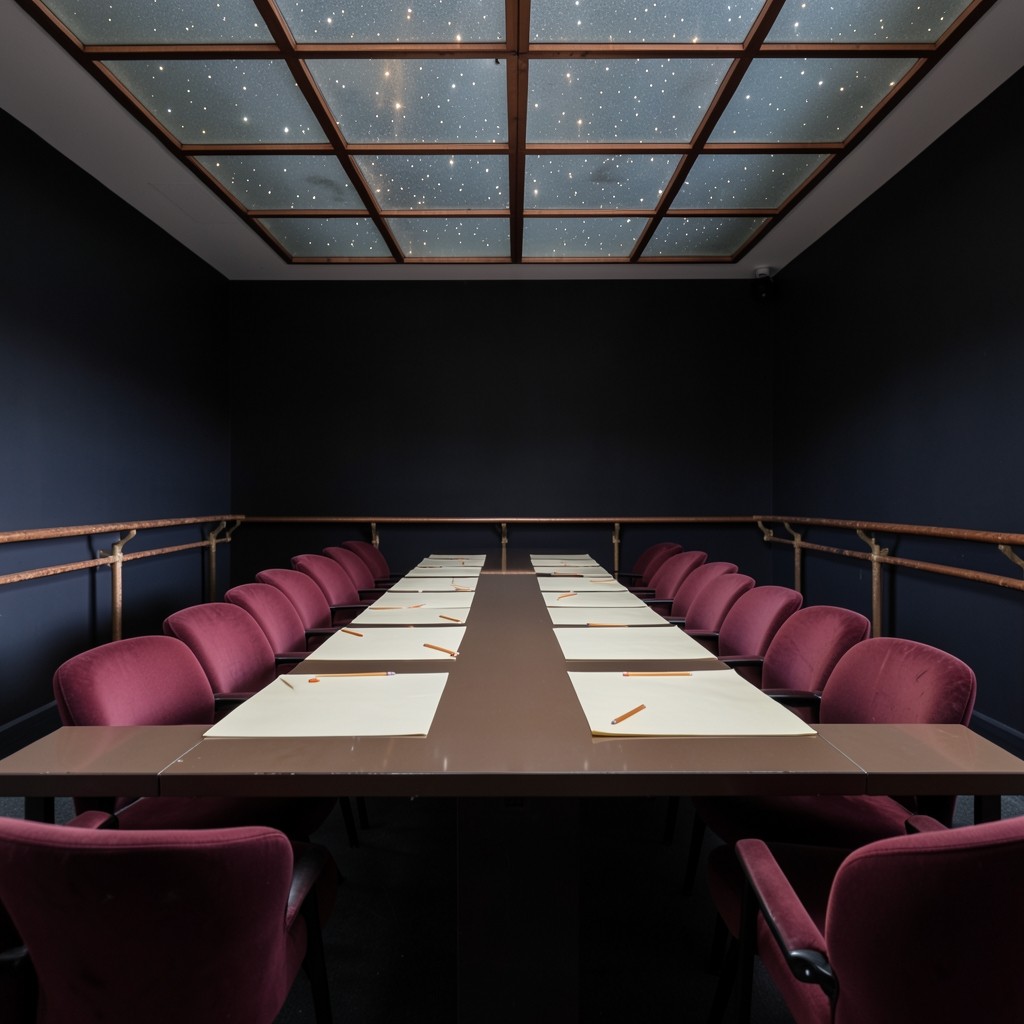 The empty chart room with velvet chairs and chart paper set out before class.